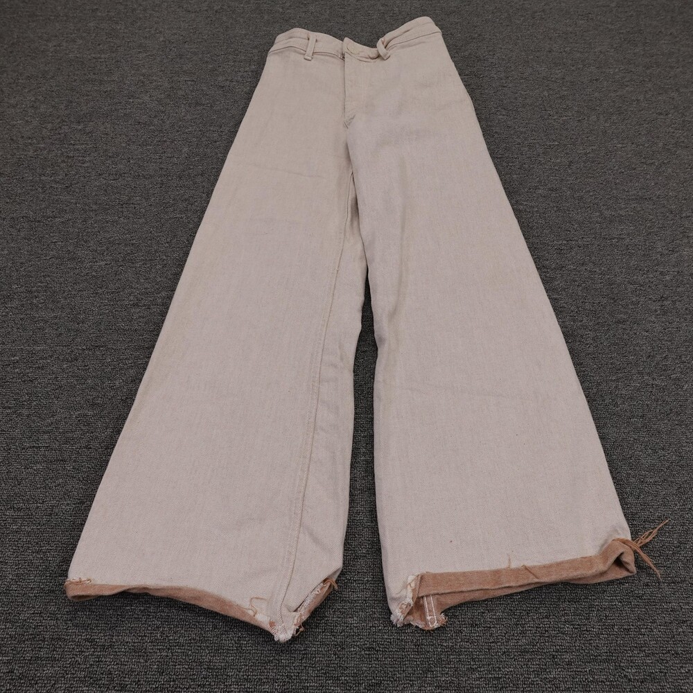 Zara Khakis Pants Womens 4 Beige Wide Leg Twill Cotton Stretch Casual Relaxed